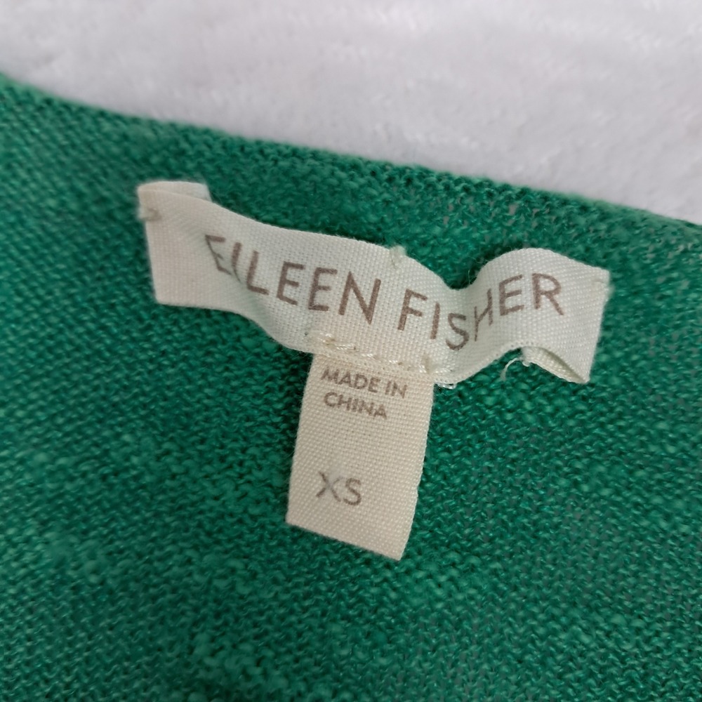 Eileen Fisher Cardigan Womens XS Green Open Front Cotton Linen Pockets Casual - Picture 3 of 9